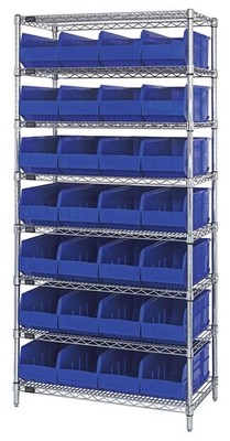 Quantum Storage Systems - WR8-423BL - Wire Shelving Unit W/28 Blue Bins