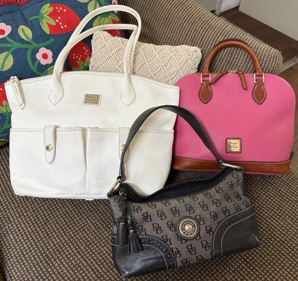 Lote Paquete Dooney Bourke Rosa Blanco Negro Hobo Cartera Media Luna Bolso Cartera Foto 3 de 4