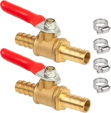 3/8" Brass Barbed Shut Off Ball Valve 2-Pack Fuel Air Gas Hose Fitting w/Clamps