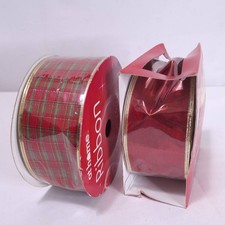 2 At Home Wired Edge Ribbon Red Plaid 2.5in total 190ft Metallic Xmas Holiday