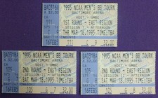 3 1995 NCAA BASKETBALL TOURNAMENT  TICKET  STUBS - BALTIMORE ARENA - EAST REGION