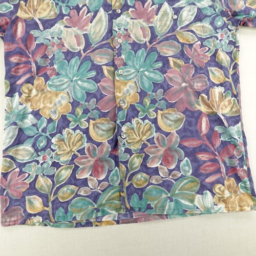Vintage Burma Bibas Shirt Large Blue Pink Floral Hawaiian Aloha Cotton Lawn 90s - Picture 4 of 10