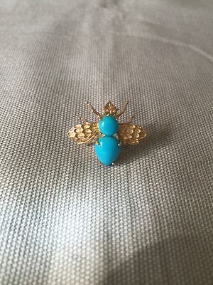 Dornröschen Türkis Biene Anstecknadel/Anhänger 14K Gelbgold