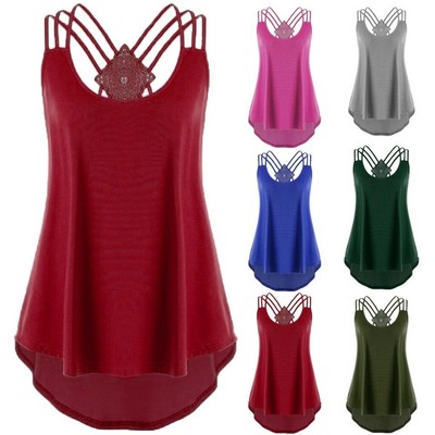 Womens Summer Off Shoulder Strap T Shirt Sleeveless Plus Size Tank Tops Blouse