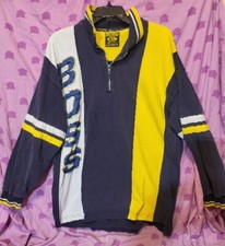 VTG 90s Hugo Boss Big Logo Polo Shirt Jersey Blue Yellow XL   