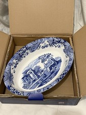 Spode Blue Italian Oval Rim Dish, Porcelain 12.5 inch x 8.75 inch - Blue White