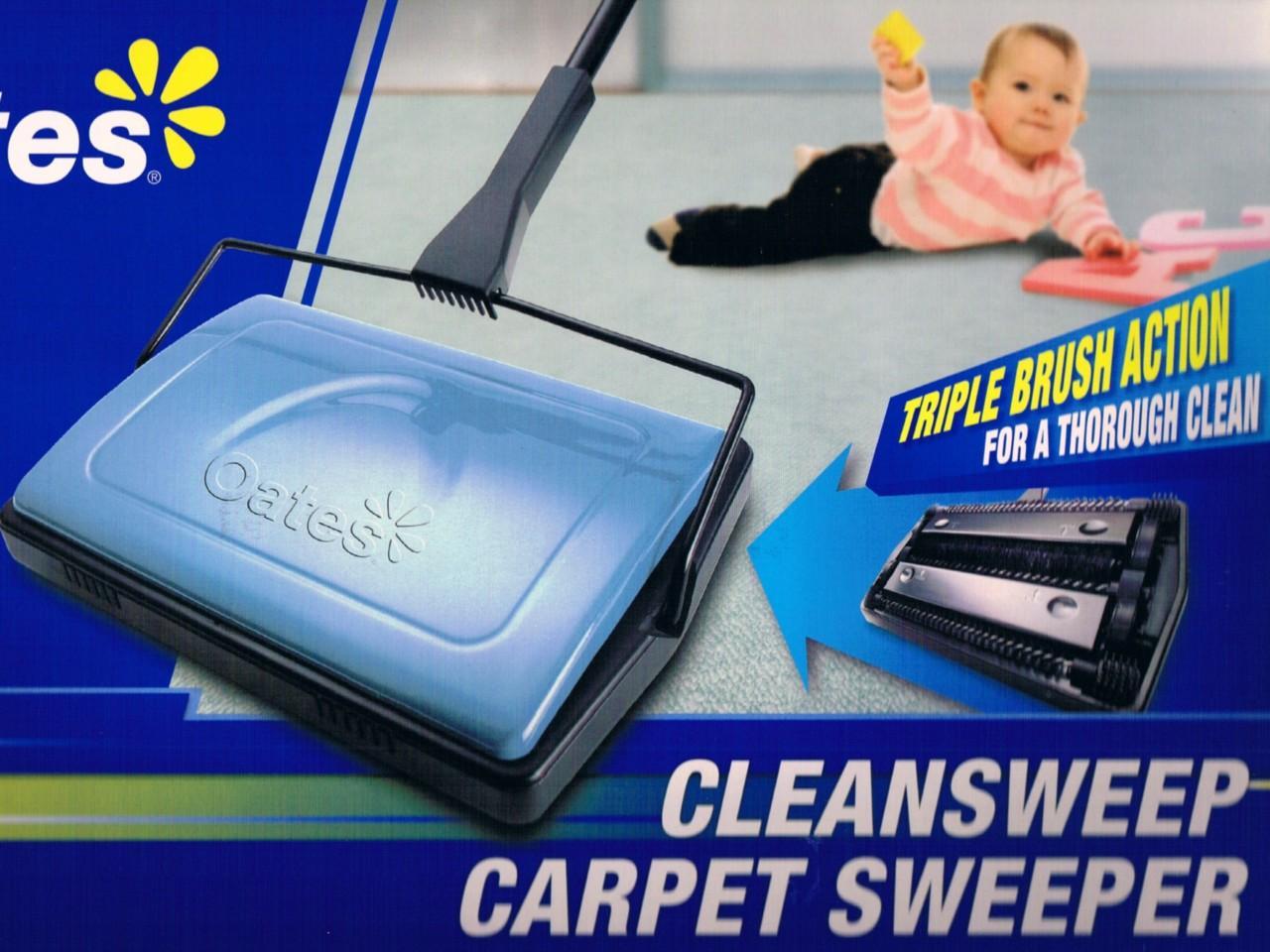 Oates Carpet Sweeper Clean Sweep Manual Triple Action Brush With Handle eBay