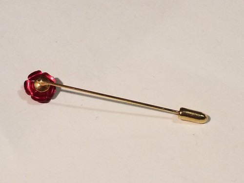 Vintage Gold Tone Stick Pin/ Brooch W Red Rose Collectible Hat Tie Lapel Pinback - Picture 3 of 5