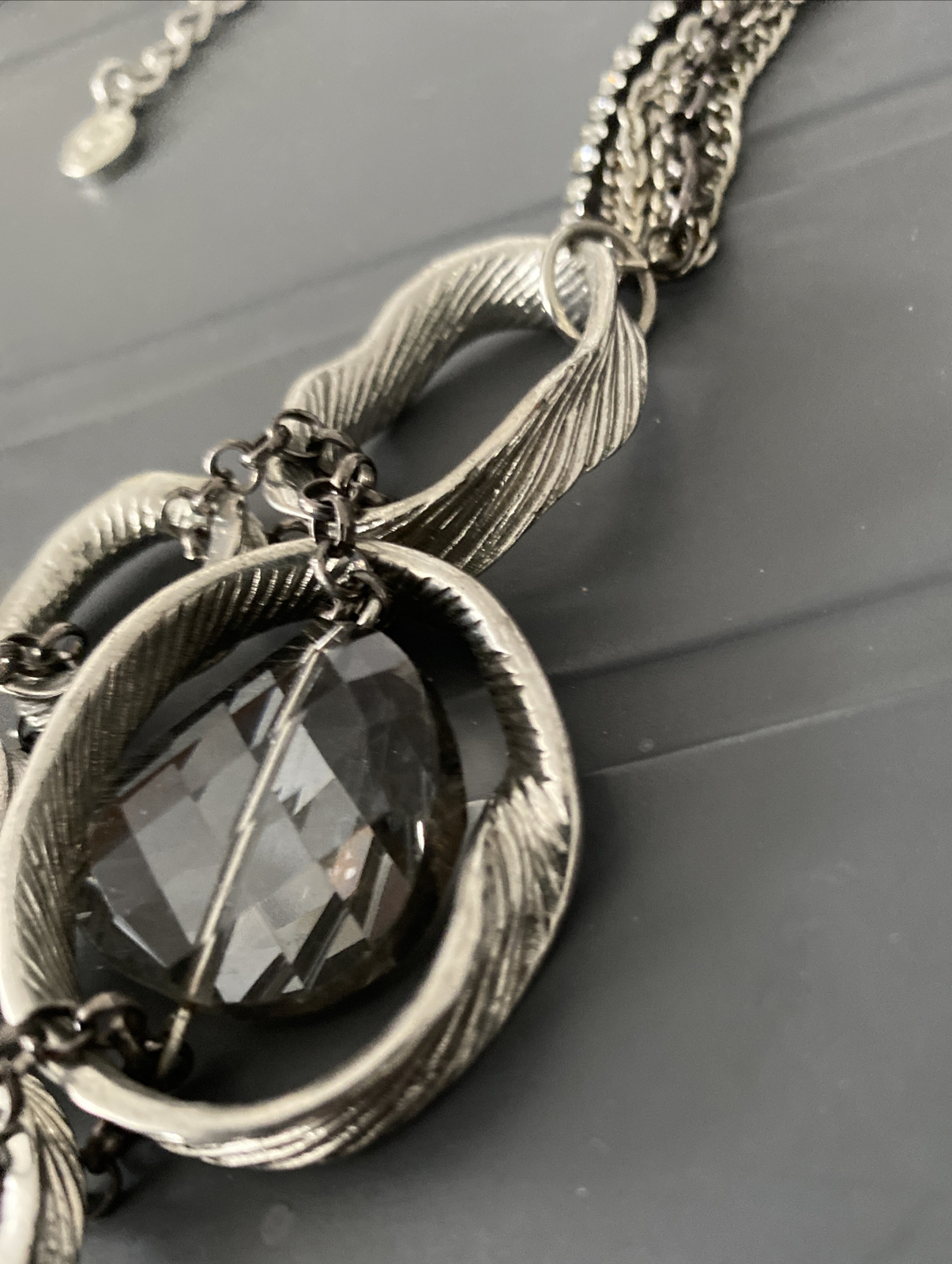 VTG  Metal Ring Rhinestone Statement Necklace 24”… - image 11