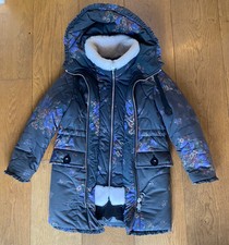 Coach Eiderdown Printed Puffer Jacket Shearling Trim Relaxed Fit Us 4 Fits Uk 12