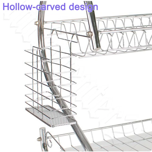2 tier Dish Drying Rack Drainer Cup Plate Holder Cutlery Tray Kitchen Organizer - Picture 8 of 13