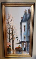 c1960s Albert LeGrand French Street Scene Oil on Canvas Painting Signed