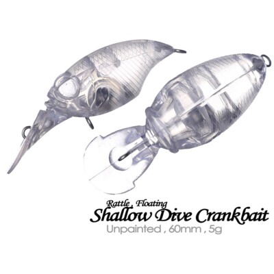 20PCS 6CM 5G Rattle Shallow Diver Crankbait Unpainted Bait Blank Fishing Lure