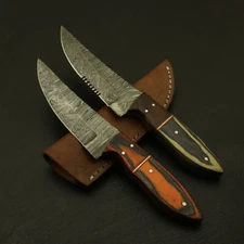 CUSTOM MADE LOT OF 2 HAND FORGED DAMASCUS BLADE HUNTING SKINNING CAMPING KNIFE