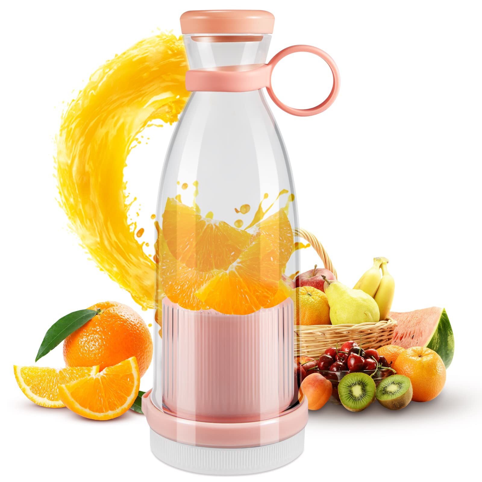 Portable Blender, Smoothie Blender with 16oz Travel Glass Cup and Lid  4000mAh Battery Strong Power Personal Size Blender USB Rechargeable Mini  Juicer