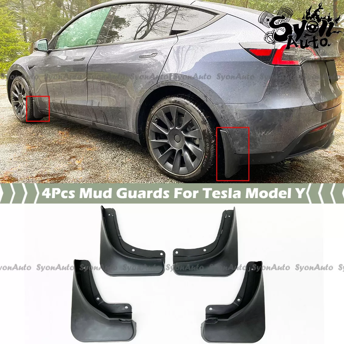 FITS 2020-2024 TESLA MODEL Y DIRECT FIT DRILLING-FREE MUD FLAP SPLASH GUARDS  SET