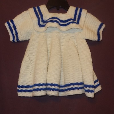 Dress Crochet Sailor Nautical Handmade. 18 - 24 months 2T White Blue Girls  | eBay
