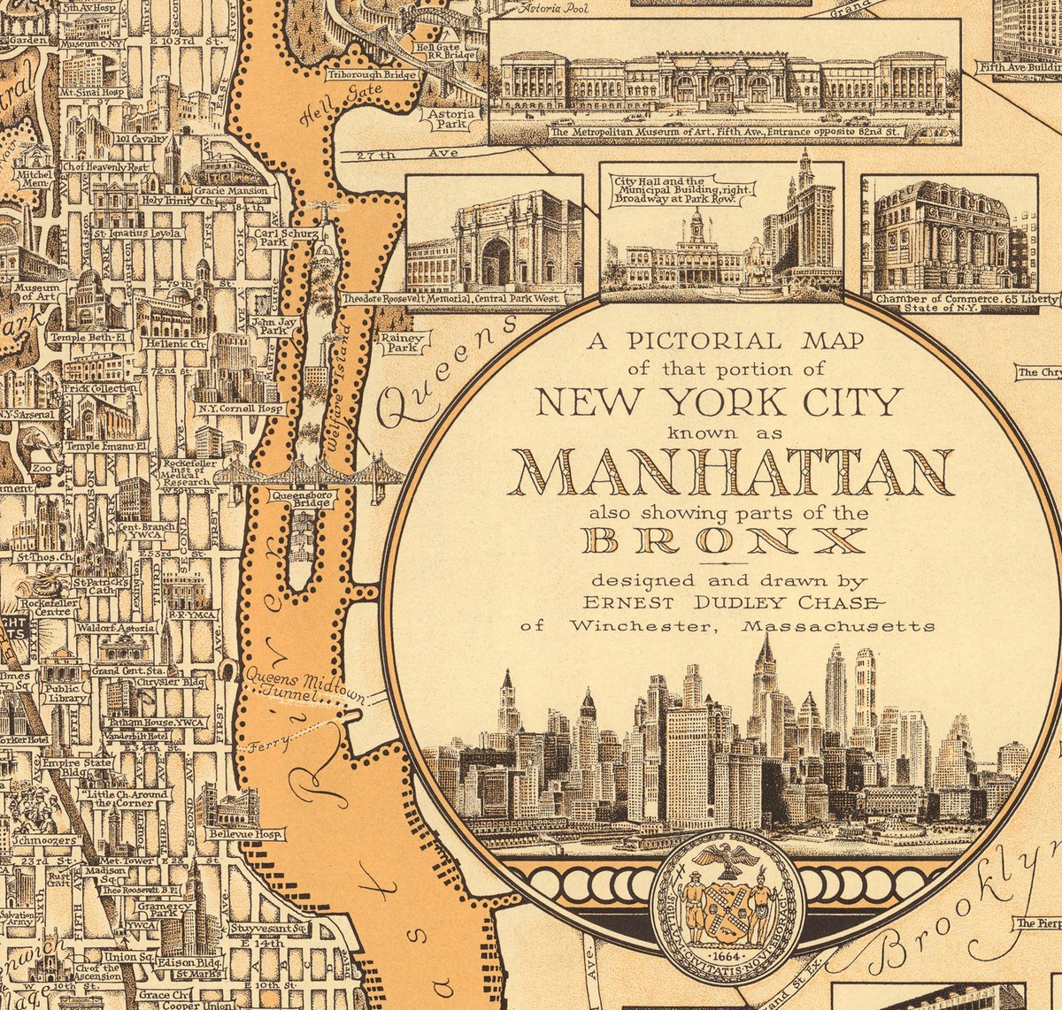 Early Pictorial Map Manhattan Bronx New York Wall Poster Print