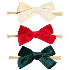 3Pcs 3.75" Velvet Baby Bows Headbands Nylon Hairbands Elastic Hair Accessorie...