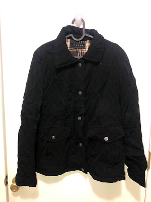 Giacca Black Quilted Jacket Womens SZ Medium Snaps Closed Light Insulation
