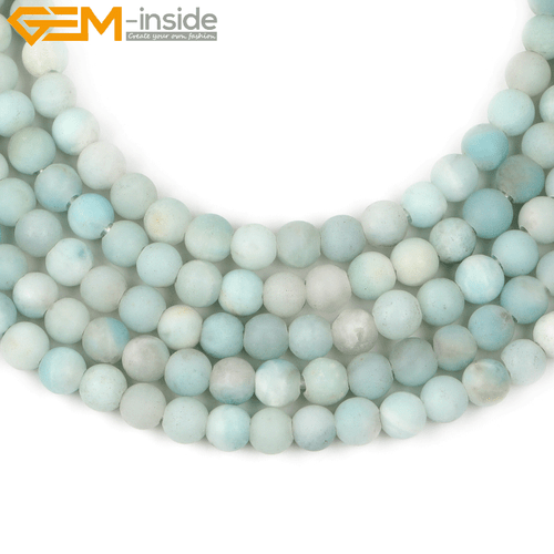 Big Hole Amazonite Beads 15" - Frosted Matte Blue Natural Stone Strand Making - Picture 10 of 23