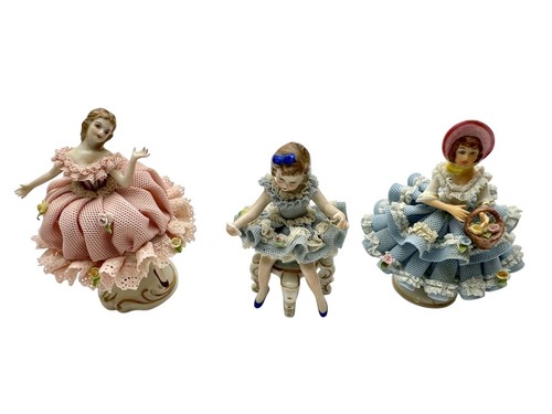 Dresden Lace Figurine Young Girl in Chair Damaged - Ballerina - Girl with Basket - Picture 5 of 8