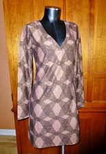 ELIE TAHARI Metallic Shimmer Bronze Copper Stretch Cocktail Party Tunic DRESS XS