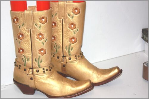 Oaxaka Mi buty santiags wszystkie skórzane haft kwiaty złoty t 36 fr tbe - Zdjęcie 1 z 18