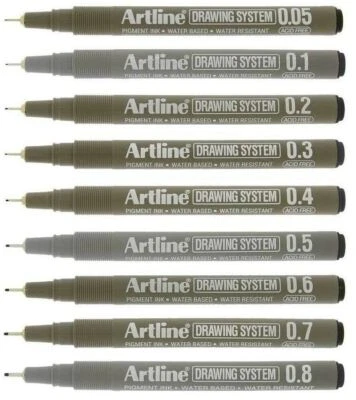 Artline Drawing Pens Black Ink Technical Fineliner Architect Grade - Select Size