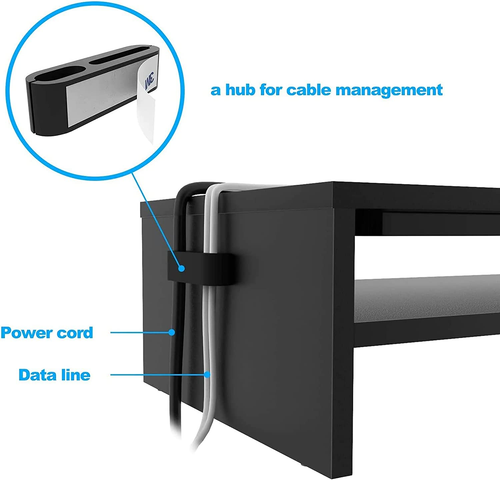 Monitor Computer Desk Mount Stand Riser Wood With Dual Shelf Organizer Storage - Picture 6 of 11