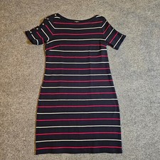 Talbots Dress Women Medium Petite Blue Red Stripe Fitted Stretch Nautical Casual