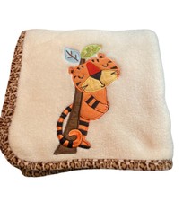 Lambs  Ivy Safari Express Baby Blanket, Tan  Gold, Soft Plush Tiger EUC
