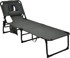 GYMAX Tanning Chair, Folding Beach Lounger with Face Arm Hole,Lawn 1, Gray