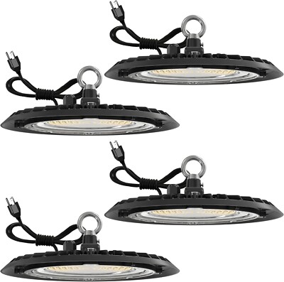 Sunco 4 Pack UFO LED High Bay Light, Plug & Play Lighting for Warehouse, 3500K N