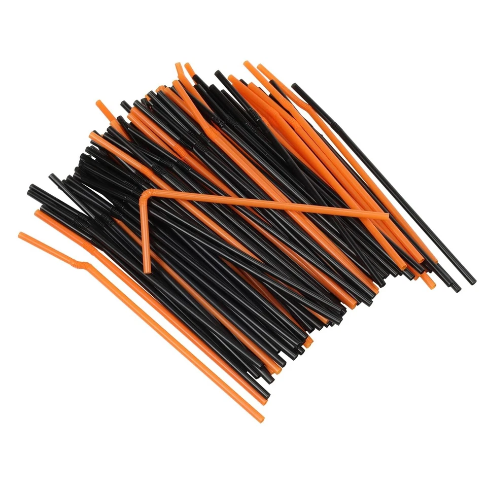 Chef Craft Select Plastic Halloween Straws, 8 Inch 100 ct Set, Black/Orange - Fl - Image 2 of 3