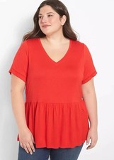 Lane Bryant Swing Short-Sleeve V-Neck Babydoll Tee Goji Berry Red Plus SZ 18/20