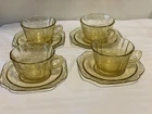 Set of 4 Vintage Federal Madrid Amber Yellow Depression Glass Tea Cups, Saucers