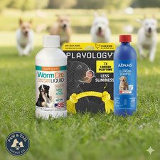 Dog Deworming Kit WormEze 8oz Adams Flea Tick Shampoo 12oz Rope Toy Small