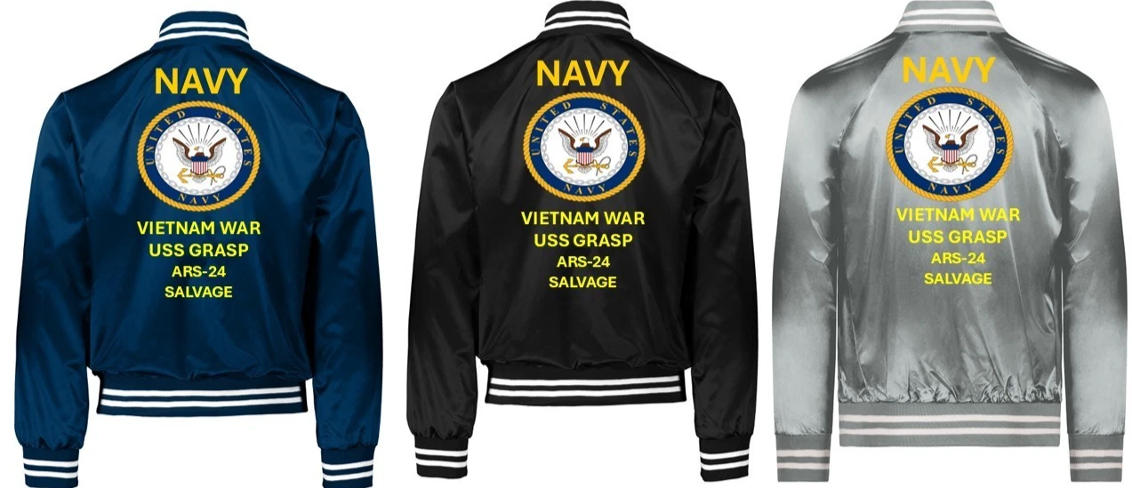 VIETNAM* USS GRASP ARS-24 *SI*VINYL*SATIN JACKET*NAVY OFFICIAL LICENSE