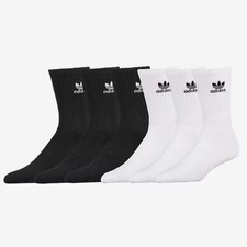 adidas Unisex Originals Black/White Trefoil 6-Pack Crew Socks Size Large