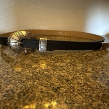 Marlon black Leather Belt, Sise S Silver Buckle
