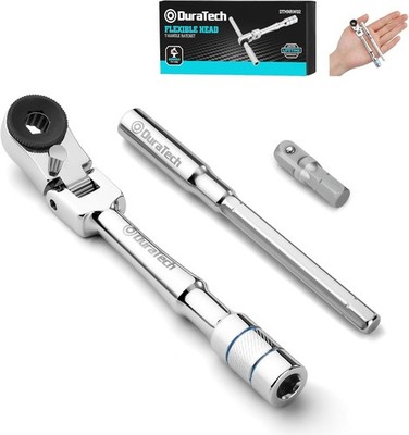 DURATECH 1/4'' Flex Head T-Handle Ratchet, Mini Ratchet Wrench with Hex Silver 