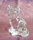 Vintage Fenton Clear Glass Sitting Kitty Cat Figurine Paperweight 3-3/4"