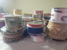 Bulk Vintage Craft Ribbon Lot 45pc Some NOS Holiday Glitter Christmas