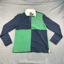 Sportscraft Man Polo Mens S Green Blue Long Sleeve Collar Cotton Preppy Rugby