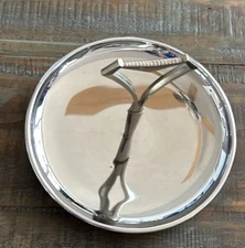 Vintage MCM Chrome Atomic Handled Tray Tidbit Desert Candy Dish 8.5"