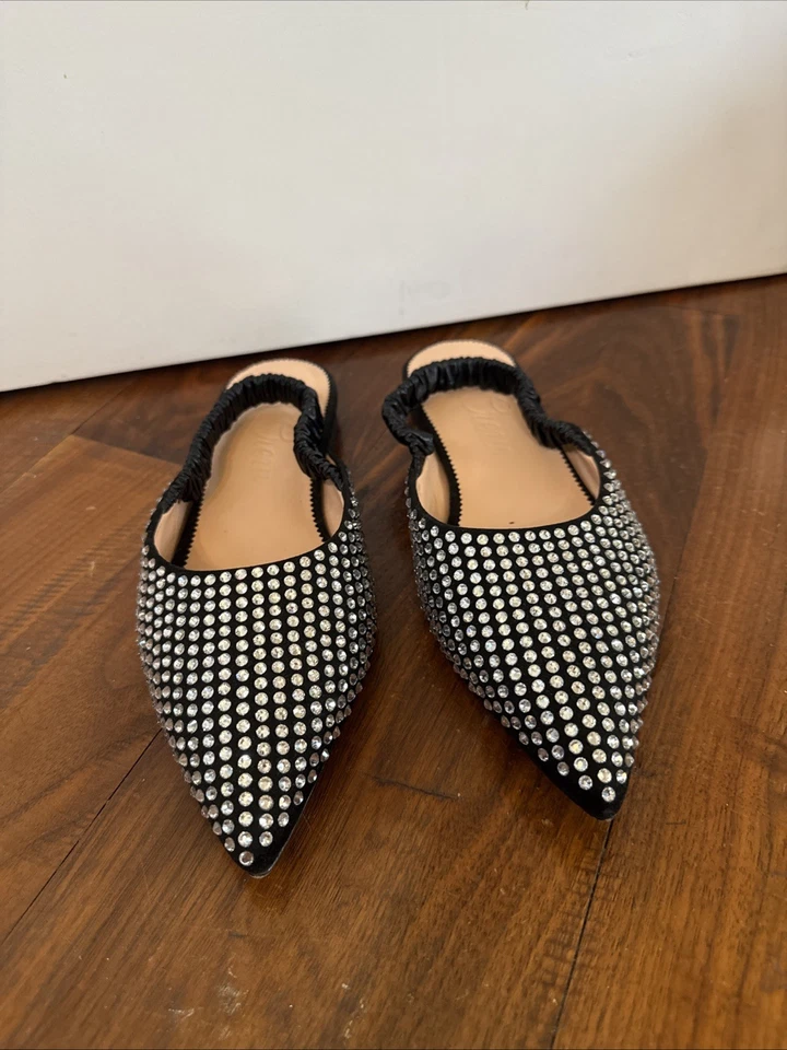 Mulas de estrás de cristal J.CREW con cabestrillo elástico NEGRO 7,5 usadas 1x Foto 2 de 3