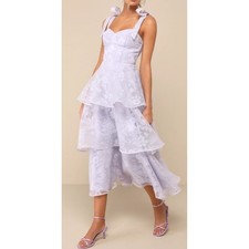 NWOT Lulus Medium Glamorous Sweetie Lavender Burnout Tie-Strap BustierMidi