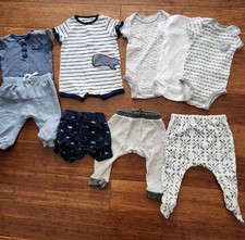 Lot Of 9 Bodysuits, Pants, Shorts, And Shorts Romper In Blue/gray, 0-3 Months