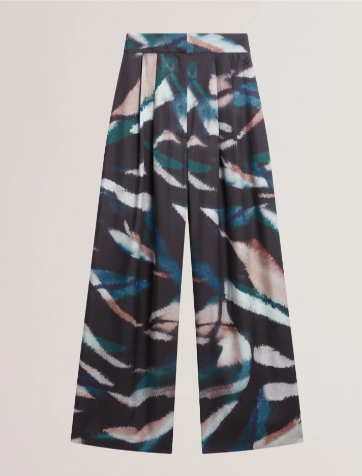 TED BAKER Trousers Wide Leg Womens TB 2 UK 10 Ulipa Black Abstract Print NEW